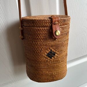 Nordstrom wicker rattan bag with leather strap